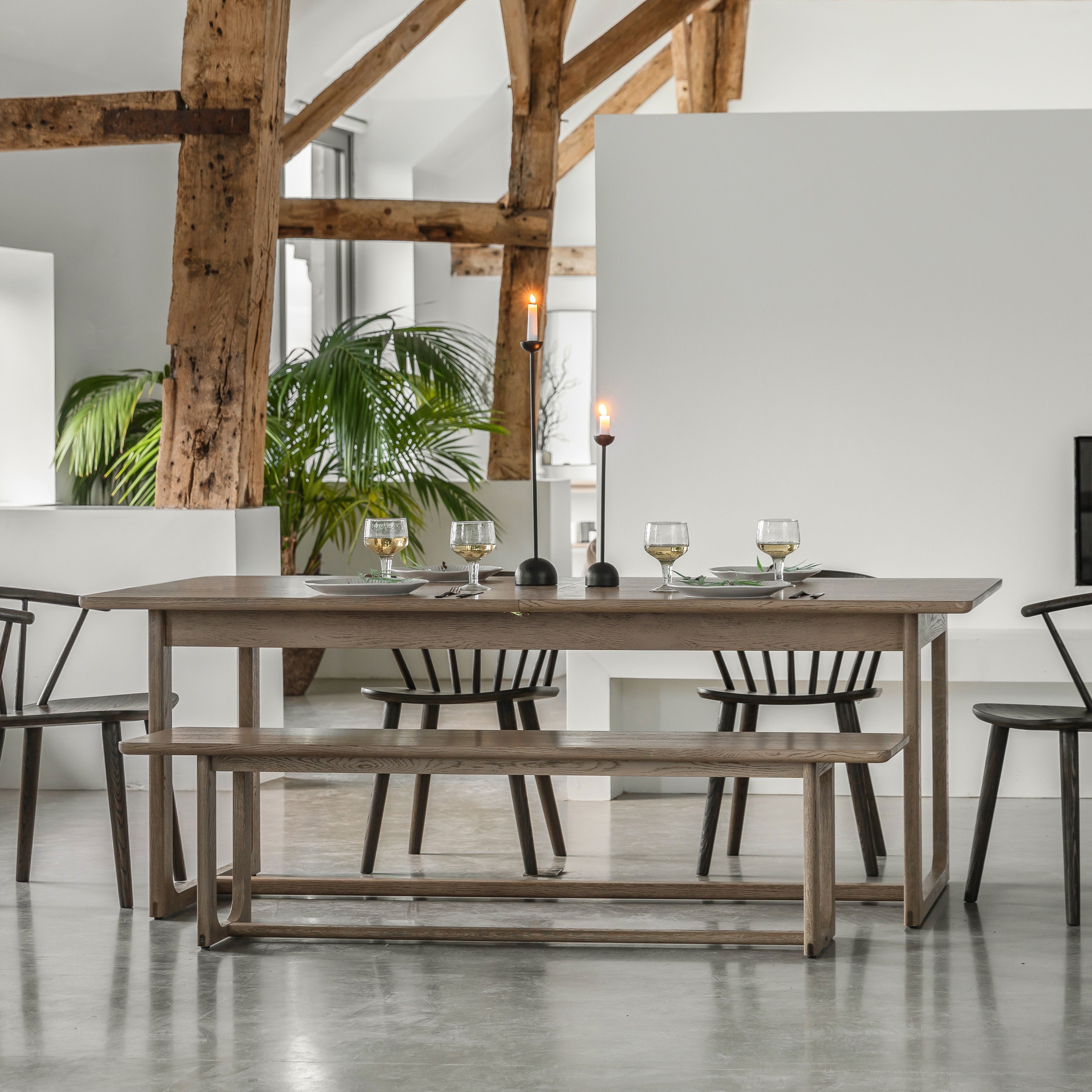 Novu Smoked Oak Wood Extending Dining Table | 6-8 Seater